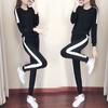 Casual Sports Suit for Women, Spring and Autumn Korean Style Loose Black and White Running Sportswear Sweatshirt Two-piece Set