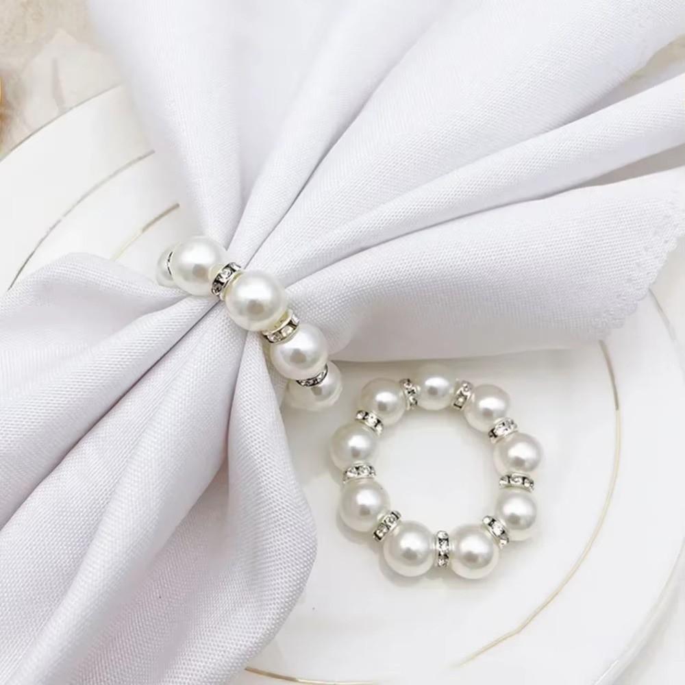 Stylish Beaded Texture Napkin Rings Gold Holder Pearl Ring Napkins Holder Elastic Elegant Napkin Ring Holder Dinner Banquet