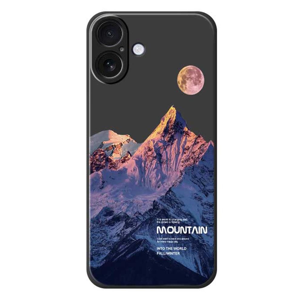 

For iPhone 17 Case Blue Snow Mountain Pattern Printing Straight Edge TPU Phone Back Cover Black