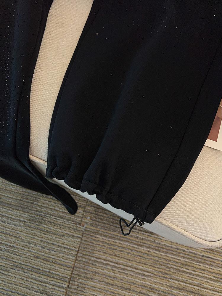 Spring Rhinestone Cuffed Loose Fit Plus Size Straight Leg Pants (300 Jin)