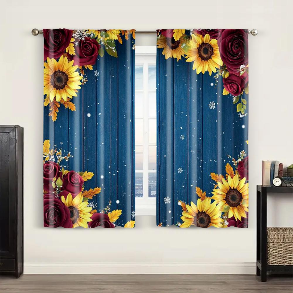 2pc,  Window Drapes Burgundy Sunflower Backdrop for Wedding Party Birthday Decorations Supplies Banner Rustic Wood Floral 100%