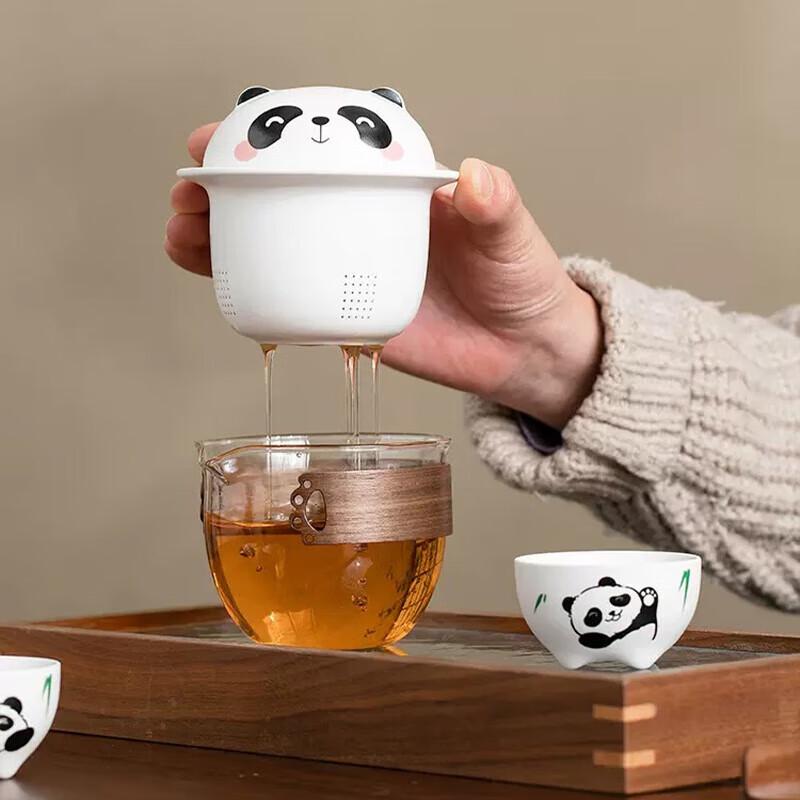 Green Bamboo Panda Portable Ceramic Travel Tea Set