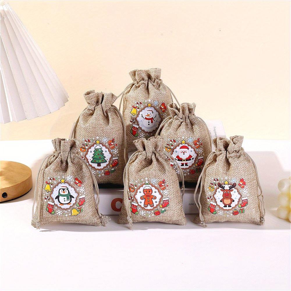 6pcs Festive Christmas Gift Bags - 6 Assorted Colors, Elastic Drawstring Closure, Ideal for Holiday Party Decorations