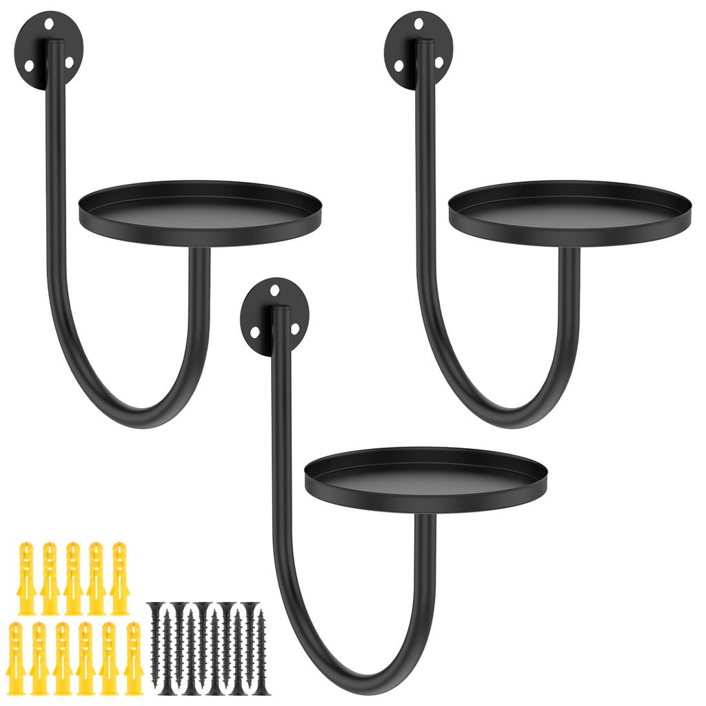 3Pcs Wall Mounted Flowerpot Holder Metal Planter Hook Bonsai Hanging Basket Planter Pot Stand Indoor Outdoor Gardening Decor