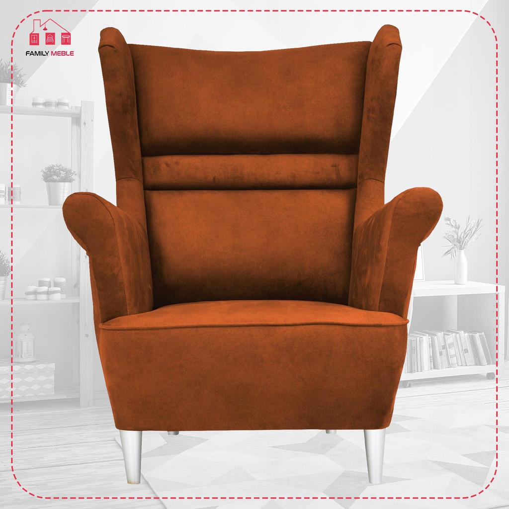 Zoja Wing Chair with Footrest Scandinavian Family Meble Orange Ginger