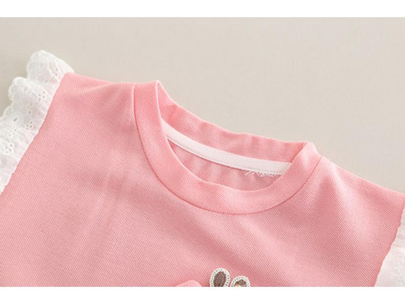 Girls' 2025 Summer Korean Lace T-Shirt & Shorts Set - Stylish Cartoon Design, Short-Sleeve, 2-Piece Trendy Outfit