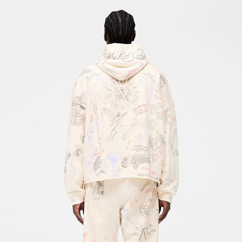 EastRogue Angelic Viper Hunter Auto-Print Amerikanische High Street Gewaschenes und Distressed Kapuzensweatshirt für Herren und Damen