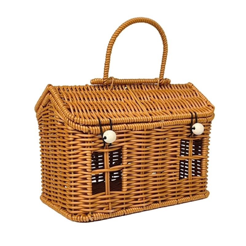 652F Creative House Designs Portable Rattan Organizers Bin Retro Decors Storage