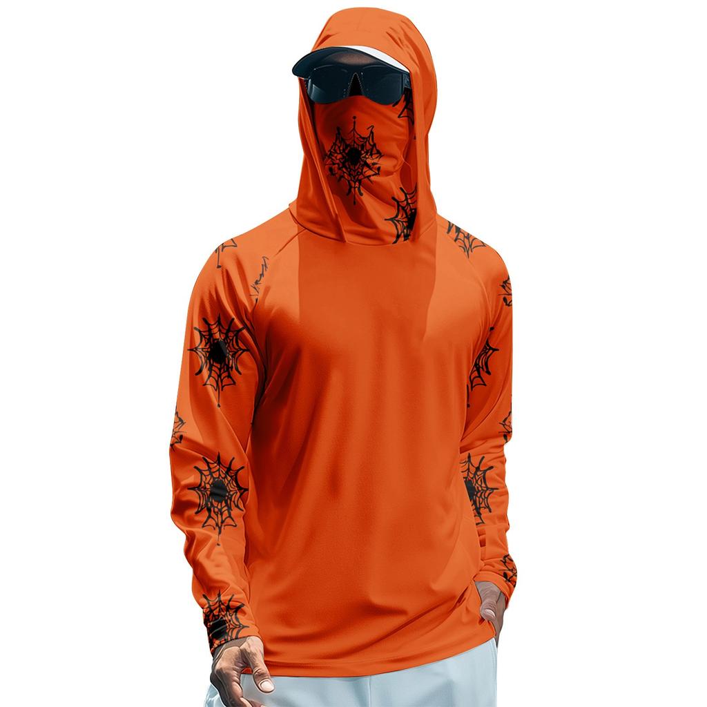 Men's Performance Fishing Raglan Halloween Prints Hoodie - UPF 50+ UV Long Sleeve Sun-protective Shirt With Mesh Visor