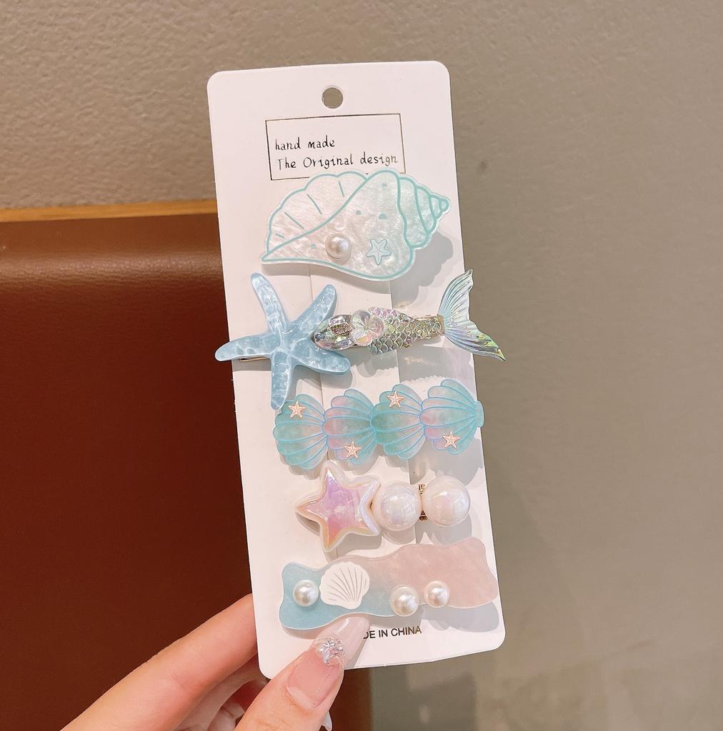 Summer Ocean Starfish Shell Hairpin Cute Children'S Hairpin Duck Beak Clip Pearl Hair Accessories Headgear Clip Girl