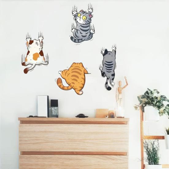 Cartoon Kratzende Katze Wandaufkleber Lustiger 4 Kletternde Katzen Aufkleber Niedlicher Katzen Stoßstangenaufkleber für Auto LKW Motorrad Wand Fenster Dekor