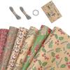 Christmas Wrapping Paper, Made From Recycled Kraft Paper, 6 Folded Sheets 100x44cm With 6 Vintage Designs - Pjun