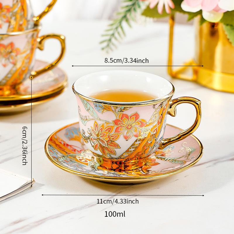 Ceramic Coffee Cup Set Middle East Hot-Selling Small Luxury Phnom Penh Ceramic Milk Tea Cup Hotel American Coffee Cup Saucer