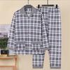 Men's Cotton Plaid Pajamas - Long-Sleeved Cardigan, Lapel, Plus Size, Perfect for Autumn and Winter.