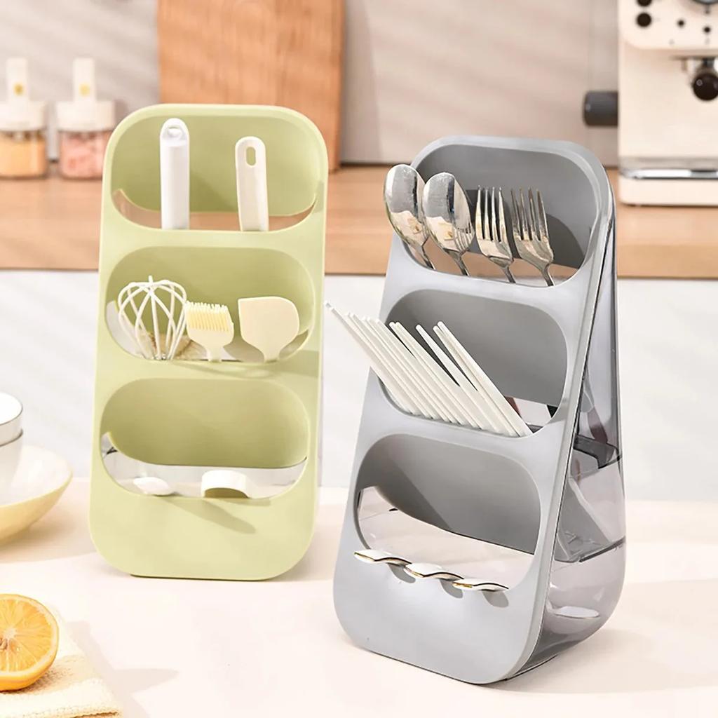 1Pc Utensil Rack, Home Chopsticks Fork Knife Storage Rack,Washable Wall-mounted Desktop Shelf Threeopsticks Cage,Home Storage