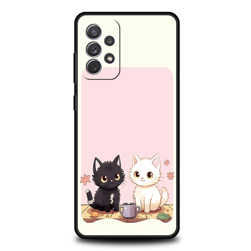 Cute Cartoon Black Cat Phone Case for Samsung A57 A37 A51 A71 A21S A17 A15 A25 A41 A23 A33 A53 A73 A07 A05S A13 A35 A55 5G Cover