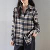 Women's Dark Blue Retro Plaid Shirt Jacket - Autumn/Winter 2025 New Korean Style Long Sleeve Top