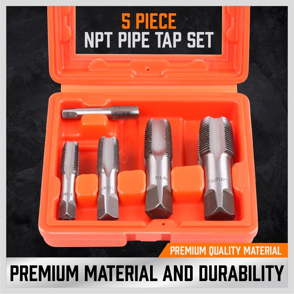 

HORUSDY 5-Piece NPT Pipe Tap Set - Sizes Includes 1/8 1/4 3/8 1/2 And 3/4 With Case - Carbon Steel For Plumbers Ideal for Pipe Threading Projects 1Set серебряный