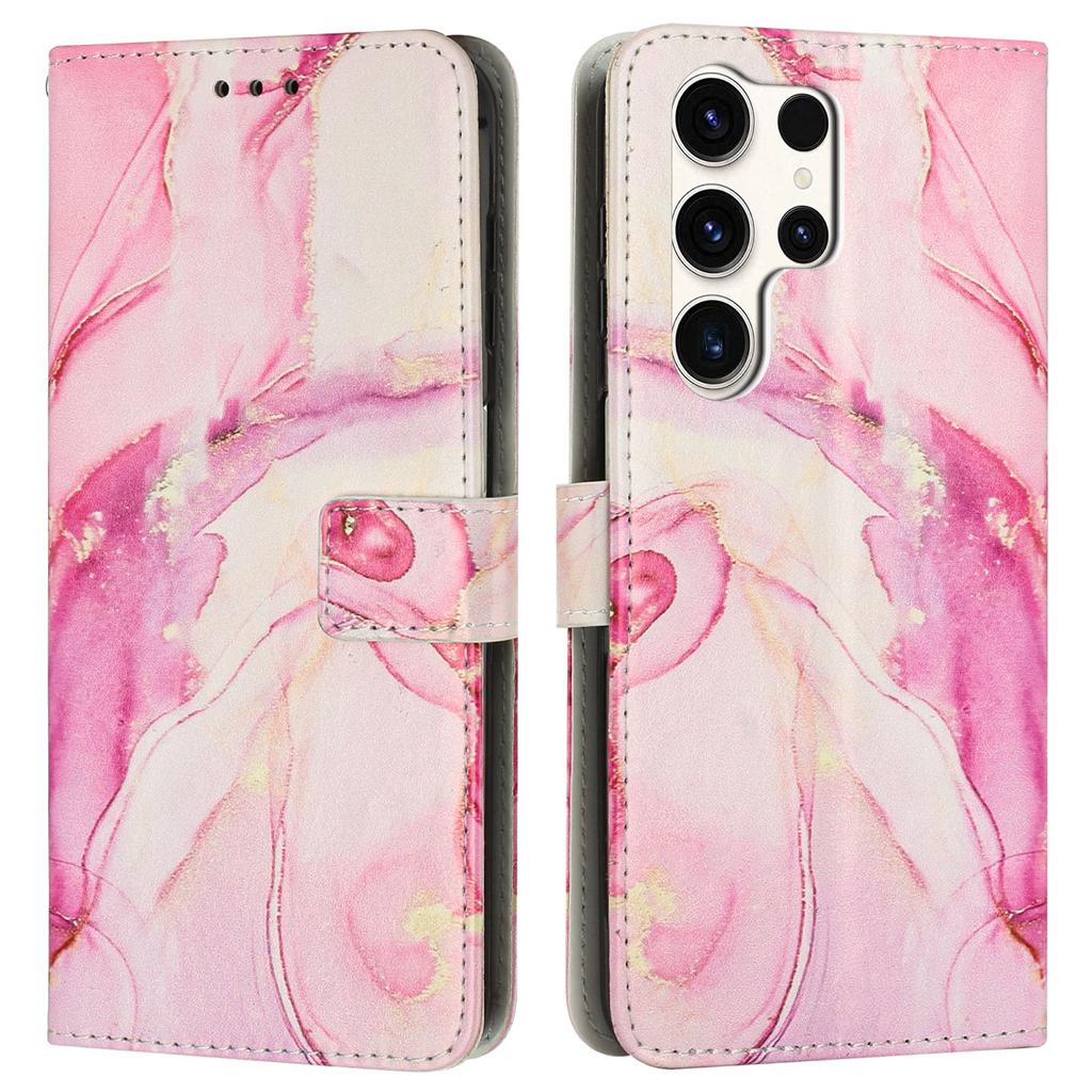 Für Samsung Galaxy S24 Ultra Ständer Hülle Marmormuster PU Leder Brieftasche Handyhülle mit Handschlaufe