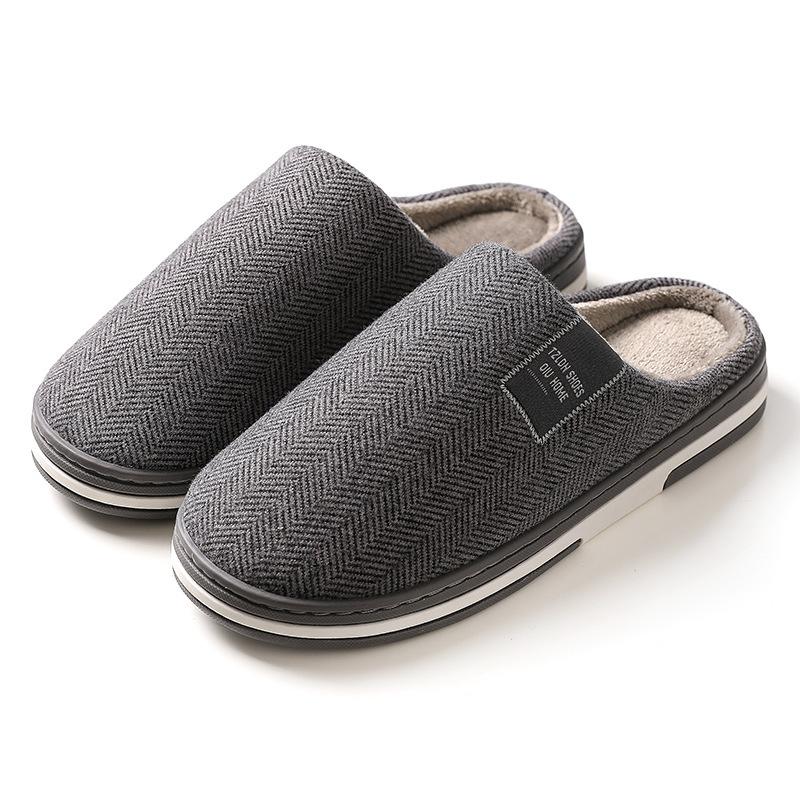Home cotton slippers men's home autumn and winter thick-bottomed non-slip new indoor warm plush slippers men