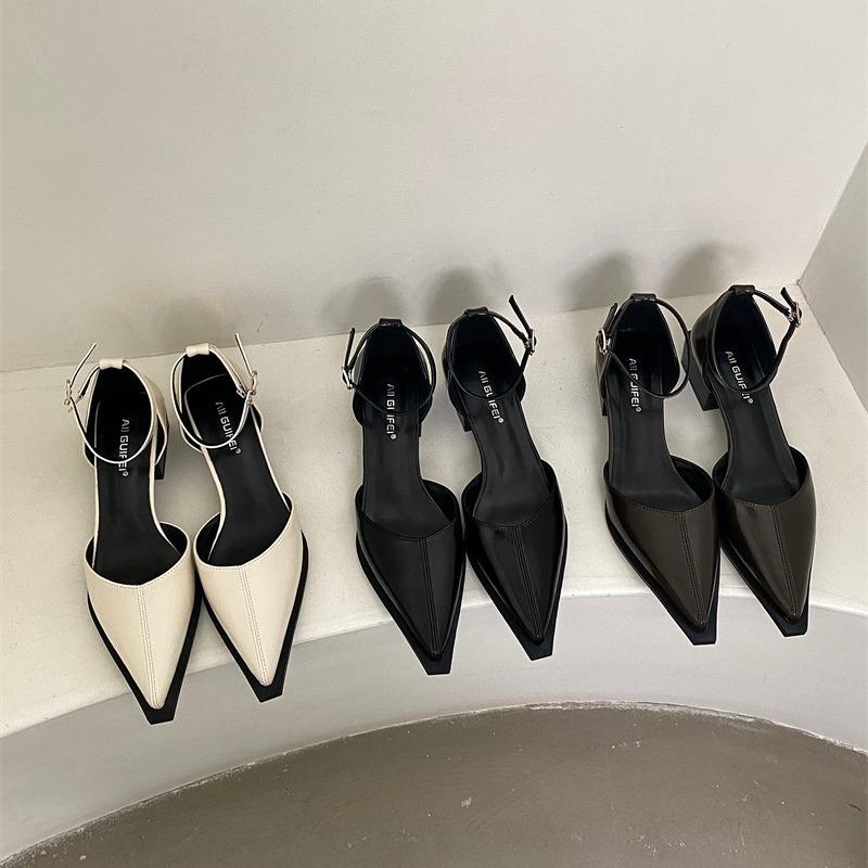 Γυναικεία Παπούτσια Ψηλοτάκουνα με Αγκράφα 2025 Άνοιξη/Καλοκαίρι Νέα Γαλλικά Παπούτσια με Χοντρό Τακούνι Pump Ρετρό Γυναικεία Σανδάλια Gladiator με Μυτερό Χοντρό Τακούνι