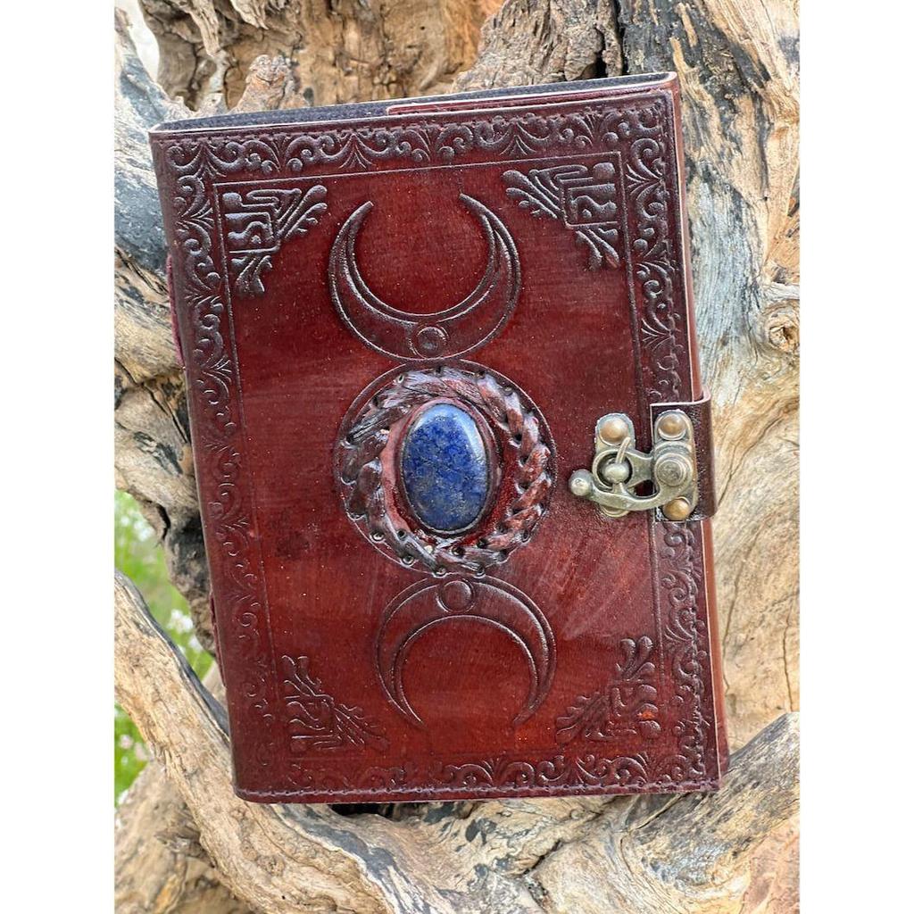 Handmade Leather Triple Moon Journal: Stone Embossed Notebook