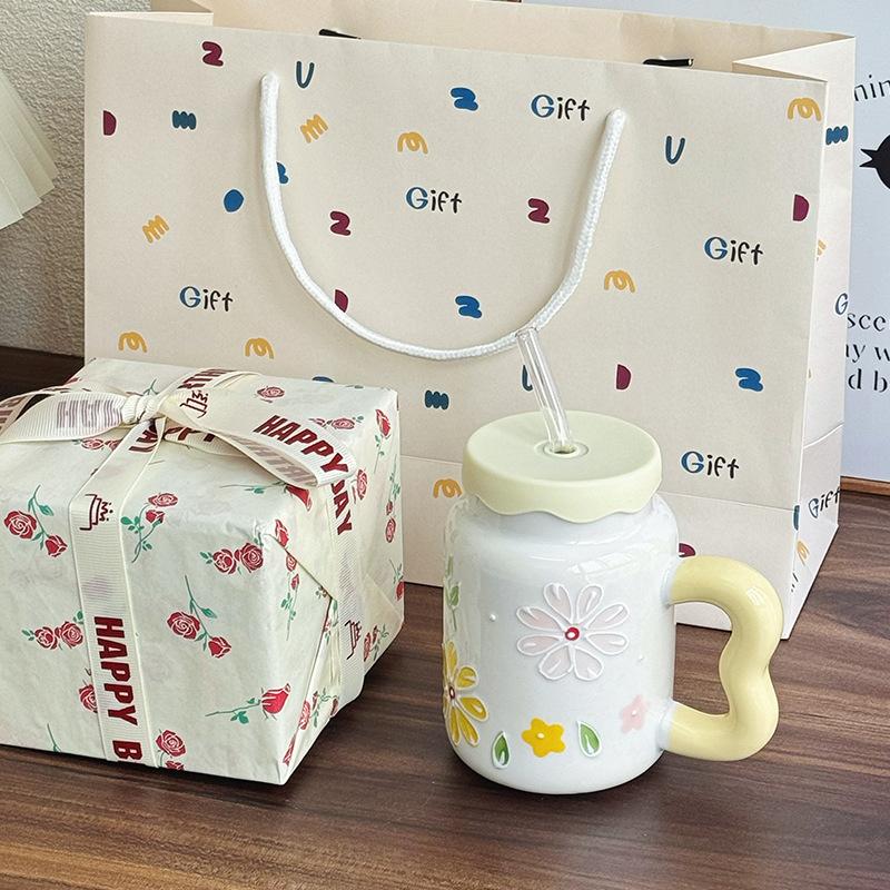 Birthday Gift for Best Friend Retro Flower Cup for Boys and Girls High End Ceramic Mug Souvenir Gift Box