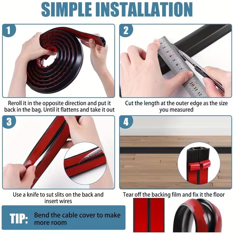 1PC 1m/39.37in Wire Slot Wire Organizer Cable Cover Extension Wiring Duct Protector Cord Protector Floor Cord Cover Power Cable