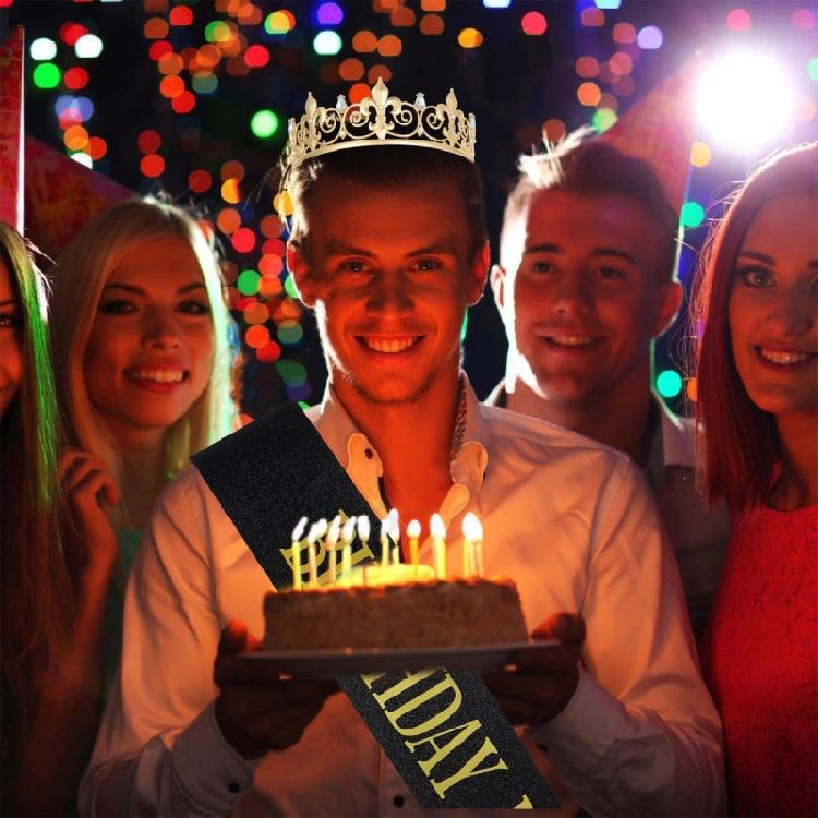 Men's Birthday Party Sash With Elegant Crown Glitter for Men To Stand Out King Headpiece Photo Props