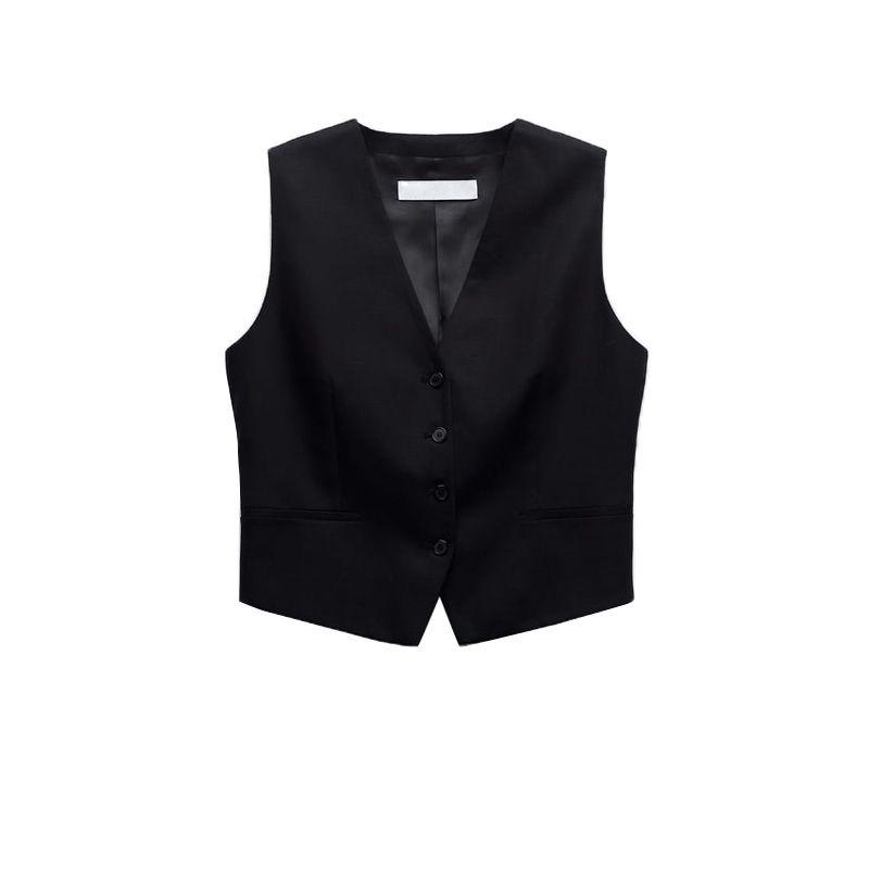 

Летний повседневный льняной жилет, платье миди, комплект из двух предметов Black Vest L