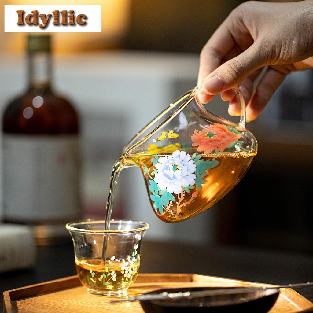 300ml Fragrant Peony Glass Tea Pitcher Tea Divider Serving Cup Cha Hai Dispenser Justice Cup Fair Mug Cafes Decoration Supplies