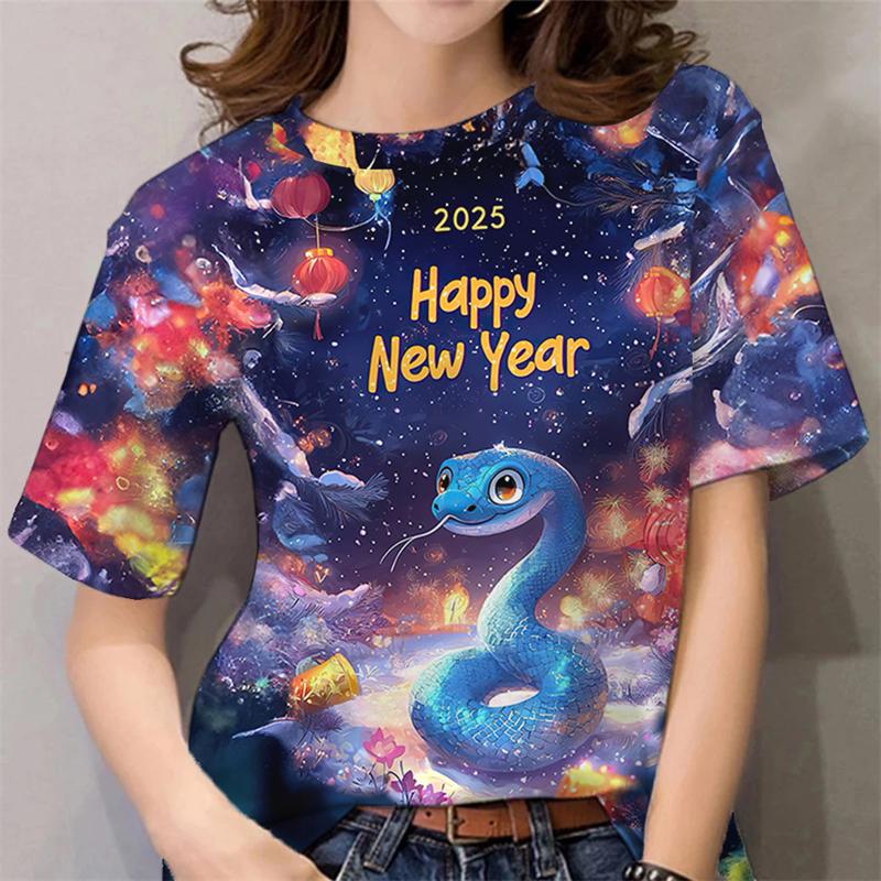 2025 Year Of The Snake T Shirt Women 3d Print Cute Snake Graphic T-shirts Fashion Casual Short Sleeve Unisex Lunar New Year Tees