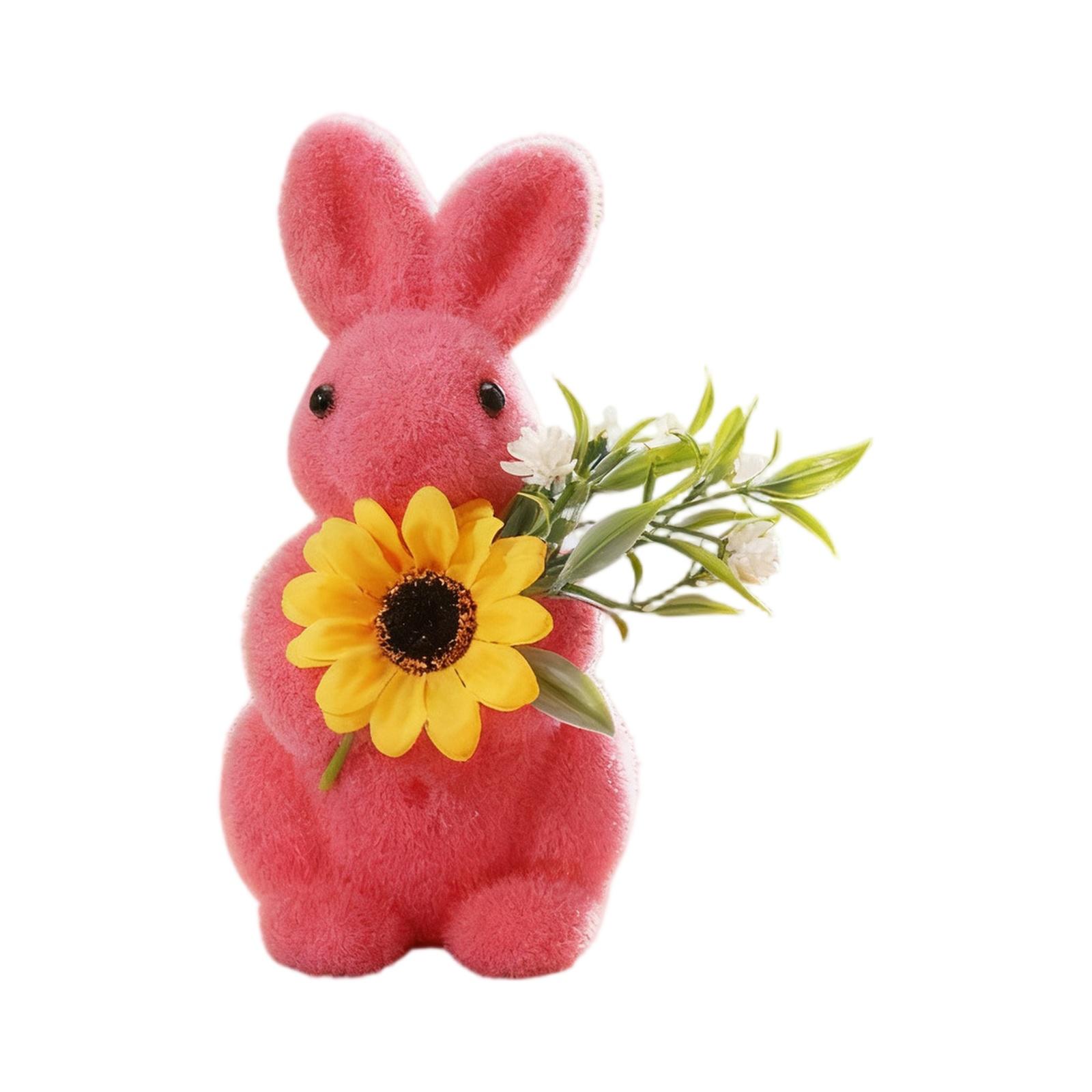 Easter Flocked Bunny Figurine Easter Moss Bunny Statue Easter Standing Sculpture Animals Model For Easter Home Tabletop Decoration