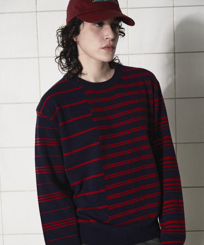 UNALLOYED Argyle Elbow Stripe Knit / Navy