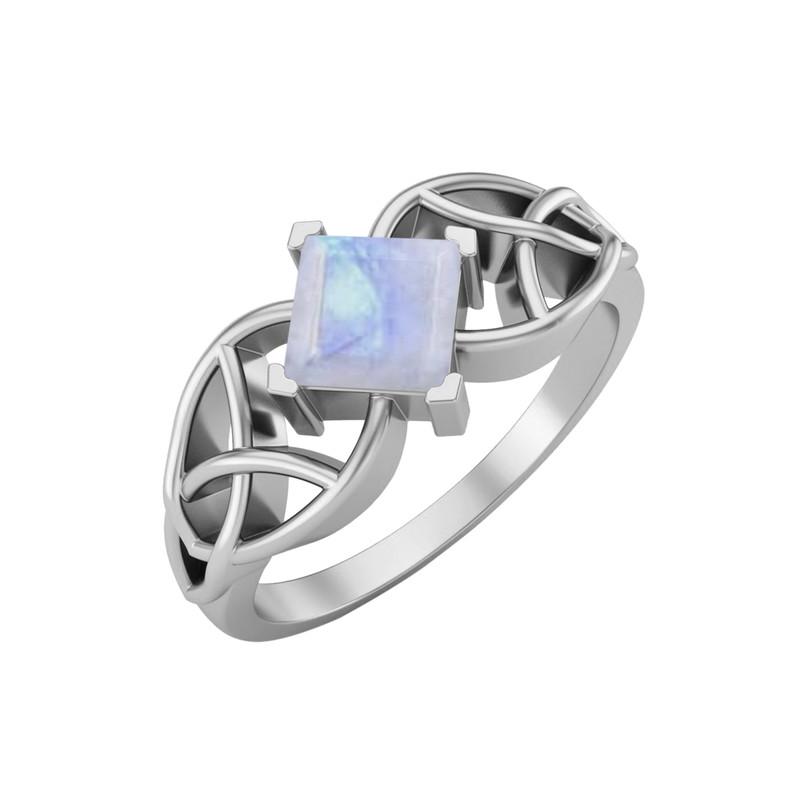 Квадратный лунный камень 5 мм, стерлинговое серебро 925 пробы, одиночный камень, кельтский, женское обручальное кольцо 6.5