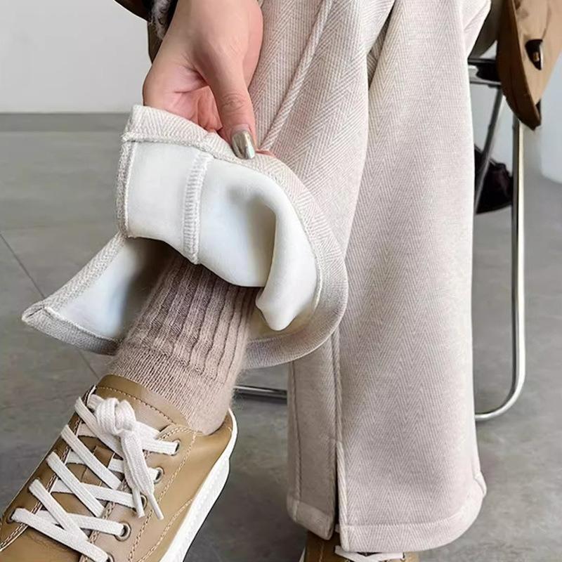 Cashmere Wide-leg Pants Women's Plus Velvet Pants Winter Autumn and Winter Small Thickened Narrow Straight Women's Pants