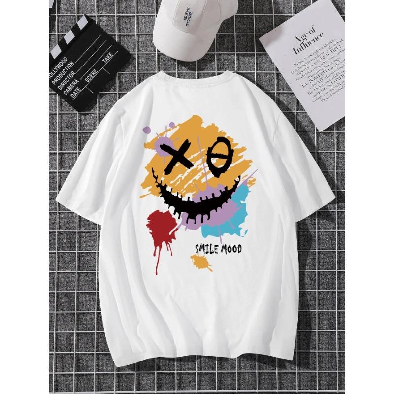 Smile Mood Print Men's T-shirt Summer Casual Round Neck Fashion T-shirt Top Cotton Trendy Couple Clothing Large T-shirt