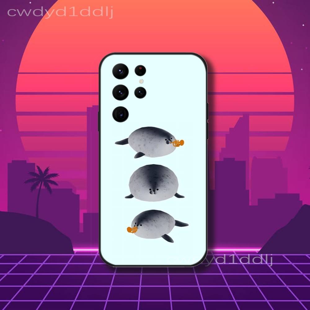 Cute S-Seal Seals Animal Phone Case For Samsung S10,S21,FE,S21 ,S26,S25,S24,S23,Ultra,S9,S22,Plus Black Shockproof Silicone Sof