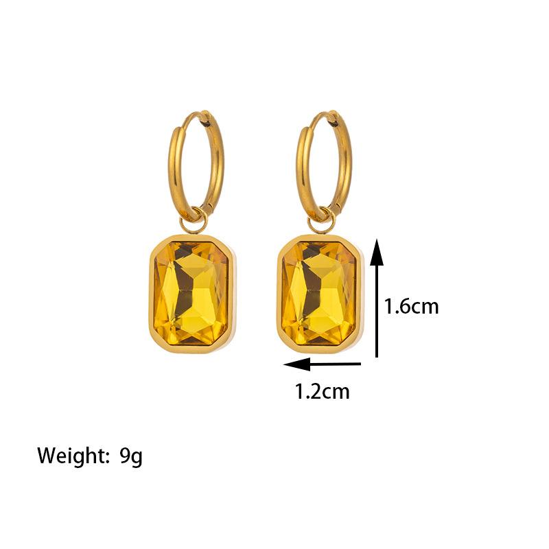 Fashion new niche micro-set earrings, titanium steel plated with 18K gold corner-cut rectangular zircon pendant earrings for women