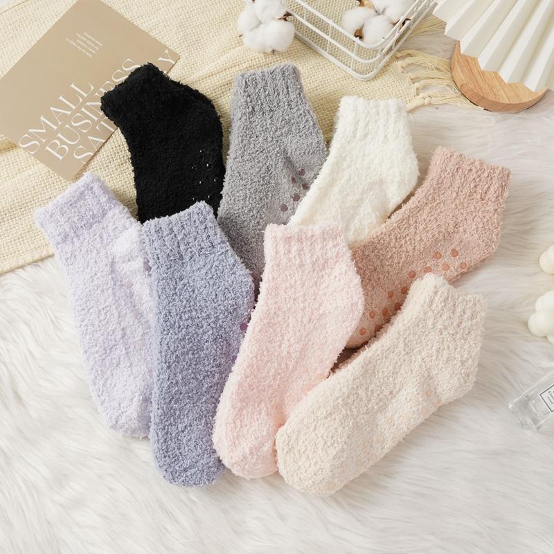 10 Pairs Women's Slouch Socks Women Thickened Coral Fleece Warm Indoor Floor Silicone Non-slip Invisible Cotton Boat Socks