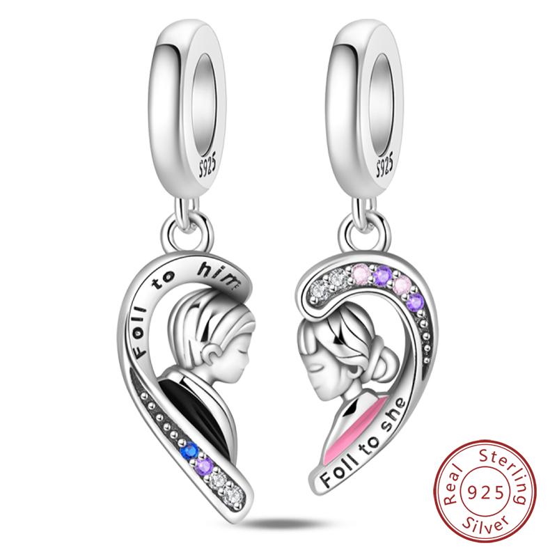 Copper Charms Beads Forever Love Heart Shaped Bow Family Charms Dangle For Bracelet Woman Diy Jewelry Gift