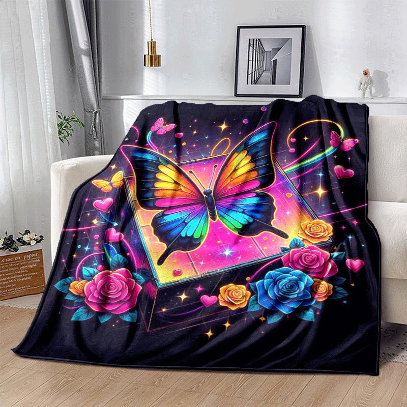 1pc Butterfly Printing Lightweight Flannel Blanket, Comfortable and Warm Blanket, for Camping Sofa Bed and Couch Office, in All Seasons
