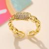 Golden Plated Cuban Link Open Adjustable Ring with Synthetic Zircon Heart for Women Trendy Statement Jewelry Gift