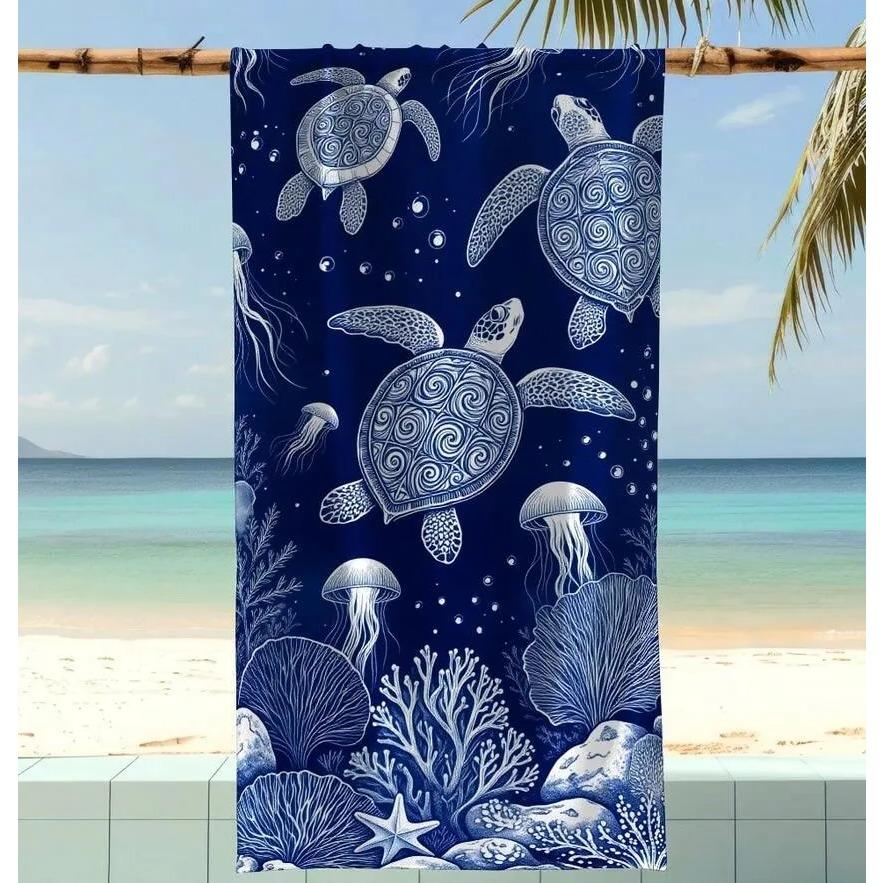 Luxuriöses Nautisches Schildkröten Strandtuch Boho Meeres-Tier-Print Schnelltrocknendes Mikrofaser-Handtuch für Strandlagerfeuer, Küstenausflüge, Camping