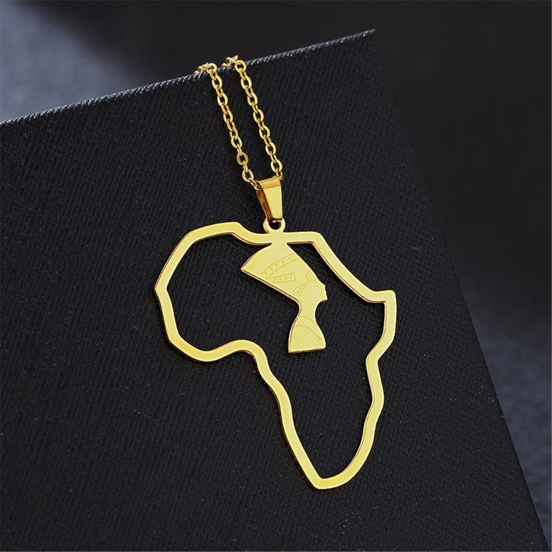 Trendy Unisex Neck Chain Necklace With Detailed Egypt Queen And Africa Map Design Fashionable African Themed Jewelry