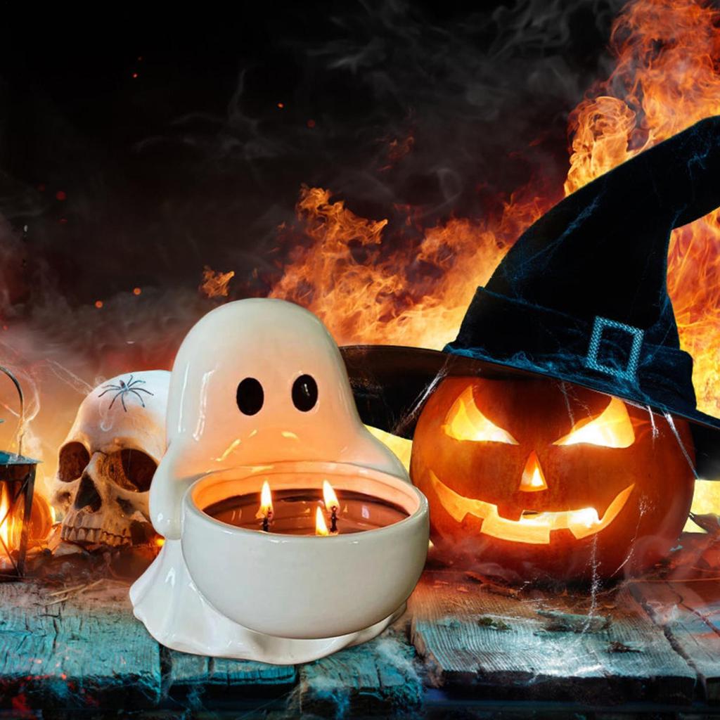 Halloween Candle Holder Halloween Ghost Candlestick Ghost Figurine Candle Holder Desk Halloween Decoration Collectible Figurines