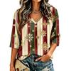 Women's Casual Christmas Print V-Neck Three-Quarter Sleeve Blouse for Holiday Party