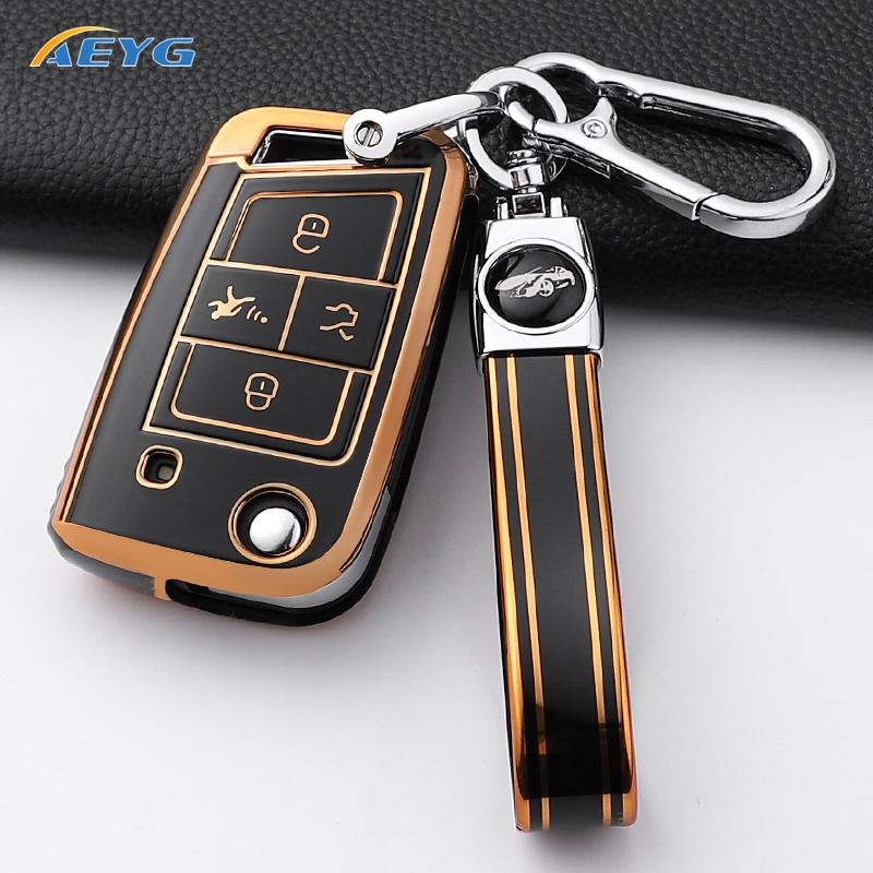 For Vw Volkswagen Golf 7 Mk7 Tiguan Mk2 Seat Ateca Leon Fr 2 Ibiza For Skoda Tpu Car Key Cover Case Protection Shell Keychain