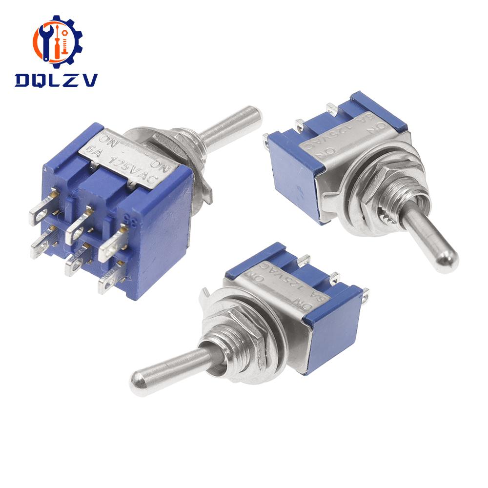 Miniature Lever Toggle Switch Single Pole Double Throw ON-OFF-ON /ON-ON 120VAC 6A 1/4 Inch Mounting MTS-102 103 202 203