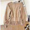 Autumn Winter Women's Knit Pullover with Waist Tie and Flounce Design Casual Sweet Sweater